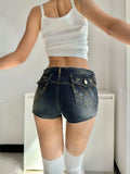 Vevesc Y2k Aesthetic High Street Swexy Popular Denim Short Pant Euramerican Low Waist Vintage Hole Design Mini Short Punk Summer Bottom
