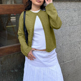 Vevesc Vintage Streetwear Women Y2K Knitted Sweater Fashion One Button Open Front Cardigan Solid Color Long Sleeve Slim Fit Knitwear