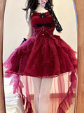 Vevesc Red Prom Formal Dress Lolita Cute Thin and Glittering Trailing Pettiskirt