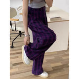 Vevesc  Vintage Plaid Wide Leg Pants Women High Waist Straight Casual Trousers Harajuku Korean Fashion Loose All Match Full Length