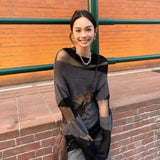 Vevesc Loose Patchwork Hollow Out Knitted Tops Long Sleeve Autumn Streetwear Thin Sweater Women Pullovers Ladies Jumper Y2k Top