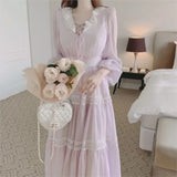 Vevesc  French Vintage Fairy Midi Dresses for Women Lantern Sleeve High Waist V-neck A-line Princess Party Dress Casual Female Vestidos