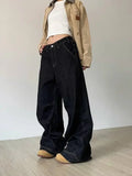 Vevesc Grunge Black Jeans Women Y2k Vintage Oversized High Street Wide Cargo Denim Trousers Casual Baggy Straight Denim Pants