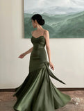 Vevesc  Elegant Satin Halter New Vintage Niche Waisted Fishtail Dress Formal Gown Party Dresses Sling Backless Waist Evening vestidos