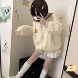 Vevesc Harajuku Kawaii Zip Up Hoodie Women Sailor Collar Japanese Style Cute Sweatshirts Oversize Lolita Girly Anime Print Jacket