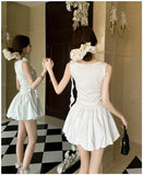 Vevesc  White Patchwork Ruffled Chic Mini Dress Women Elegant Casual Sling Dress Summer Korean Fashion Bodycon Festival Party Dress