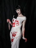 Vevesc Halloween Horror Bloody Handprint Pattern Sexy Spicy Halter Neck Dress Cosplay Zombie Vampire Slim Women Goth Costume Dress