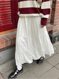 Vevesc  Vintage Lace-up White Long Skirts Women Summer Cotton Drawstring High Waist A-line Skirt Female Sweet Simple Loose Faldas Y2k