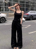 Vevesc Y2k Aesthetic Sweet Bow Embroidery Tank Top Summer Women Sleeveless Streetwear Bandage Tanks Harajuku Black Grunge Cropped Tops