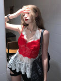 Vevesc Streetwear See Through Lace Jacquard Halter Women Camisole Vintage Two-piece Dress Tanks Summer Grunge Sexy Y2k Aesthetic Tops