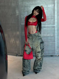 Vevesc See Through Slim Women Hollow Out Harajuku T-shirt Sexy Y2k Aesthetic Mesh Harajuku Red Tshirts Streetwear Red Grunge Crop Tops