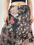 Vevesc Patchwork Print Vintage Black Skirts Womens A-line Long Skirt Harajuku Japanese Streetwear Gothic Faldas Mujer Y2k Fairycore