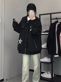 Vevesc Women Y2k All Match Star Print Pockets Jackets Korean Loose Streetwear Chaquetas Autumn Vintage Punk Cargo Coats Fashion Casual