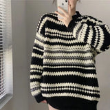 Vevesc Autumn Oversized Striped Knitted Sweater Women Vintage Streetwear Loose Long Sleeve Pullover Harajuku Casual O Neck Midi Jumper