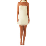 Vevesc  Women Sexy V-Neck Lace Bodycon Dress Sleeveless Backless Floral Print  Fit Party Mini Dress with Belt
