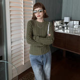 Vevesc Elegant Vintage Knitted Pullover Women Green Harajuku Y2k Retro Sweaters Gothic Streetwear Solid Knitwear Pullovers