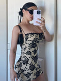 Vevesc  Floral Printing Bodycon Dress For Women Spaghetti Strap One-Pieces Camisole Sleeveless Vestidos De Mujer Elegant Lady Clothing