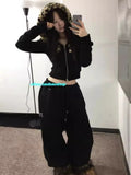 Vevesc American Street Retro Leopard Print Fashion Tops Mujer Autumn Winter New Slim Fit Coat Women Y2k Long Sleeve Zipper Jackets