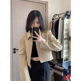 Vevesc Korean Fashion Crop Jacket Women Chic and Elegant Vintage Harajuku Bomber Short Jackets Oversize Streetwear Aesthetic
