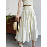 Vevesc  Elegant High-Waisted Pink A- Line Skirt Sweet Umbrella Design Sensibility Plenty of Pleats Medium-Length Women's Fashion