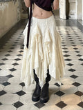 Vevesc  Fashion Chic Lace Spliced Women’s Irregular Skirts Summer Retro  Design New Long Skirts Eleagnt Classical