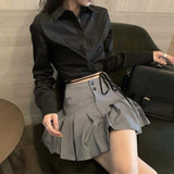 Vevesc Preppy Pleated Mini Skirts Korean High Waist A Line Skirts Student Summer College Sweet Button Slim Casual All Match Skirt