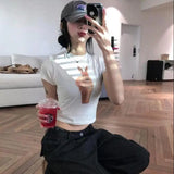 Vevesc Y2k Korean Fashion Graphic T-shirt Print Crop Top Short Sleeve Slim Summer Tops Skinny Harajuku Tee Shirt Streetwear