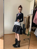 Vevesc Personality High Street Harajuku Star Knitted Pullover Fashion Spliced Slim Fit Y2k Aesthetic Print Skirts Moda Popular Sets