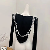 Vevesc American Summer Fashion Popular Office Lady Tops Sexy Y2k Aesthetic Punk Patchwork Lace Design Shirts Solid Punk Loose Clothing