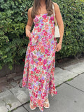 Vevesc  Elegant Off-Shoulder Maxi Dress with Boho Floral Print and Lace-Up Back Detail for Summer Wedding Party or Vacation Beachwear