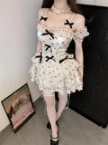 Vevesc  Y2k Matching Sets Short Sleeve Camisole Crop Tops+Ruffles High Waist Mini Skirts Bow Dot Female Slim Sweet 2025 Women Clothing