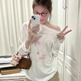 Vevesc  Niche Korean High Street Sweet Falower Print Loose T Shirts All Match American Casual Harajuku Punk Clothes Y2k Girl Tops