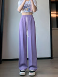 Vevesc  High Waisted Wide Leg Pants Women Thin 2025 New Casual Loose Black Summer Pants Fashion Elastic Drawstring Straight Suit Pants