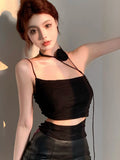 Vevesc Black Backless Sexy Fashion Tops Women Strappy Vintage Designer Slim Sling Female Hang Neck Elegant Casual Tops Autumn New