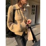 Vevesc Streetwear Cropped Knitted Cardigan Women Single Breasted Sweater Coat Vintage Pockets Short Knitwear Korean Solid Jumpers