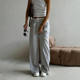 Vevesc  Simple Fake Two Loose Wide Leg Pants Spring and Summer Women Fashion High Waist Lace Up Design Interview Office Casual Pants