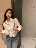 Vevesc Autumn New Slim Wait Single Breasted Blouses Simple Sexy Lapel Neck White Shirts Women Y2k E-Girl Long Sleeve Blusas Mujer