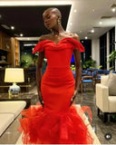 Vevesc Aso Ebi Stylished Mermaid Evening Dresses With Big Bolume Organza Bottom Strapless Sexy Ankle Length African Party Dress