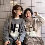 Vevesc O-Neck Sweater High Street Y2k Kawaii Sweet Cartoon Dog Jacquard Sueter Mujer American Vintage Couples Pullovers Women Knitted