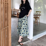Vevesc Vintage Floral High Waist A-line Skirt For Women Y2k E-Girl Mid-length Loose Skirts 2024 Summer New Fairycore Faldas Mujer