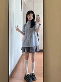 Vevesc French Elegant Fairy Short Sleeve Clothes Draped All Match Korean Preppy Style Buttons Girl Blouse Y2k Aesthetic Punk Shirts