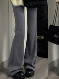 Vevesc Vintage Gray Flare Pants Women Harajuku Black High Waist Wide Leg Trousers Korean Slim Knit Full Pants Y2K Streetwear