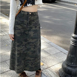 Vevesc Harajuku Vintage Denim Skirt Oversized Summer New Y2k High Waist Long Skirts Camouflage Color Female Slim Women's Clothing