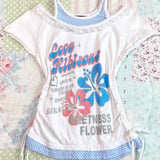 Vevesc Summer High Street Spliced Off The Shoulder Fake Two Piece Side Drawstring Design Punk Harajuku Clothes Y2k Japanese Shirts