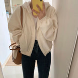 Vevesc Streetwear Cropped Hoodies Women Solid Oversized Zipper Short Sweatshirt Harajuku Korean Simple Casual All Match Hooded Jacket
