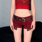 Vevesc Low-waisted Bodycon Shorts Y2k E-Girl Leopard Print Patchwork Jeans 2024 Summer New All-match Hot Short Pants