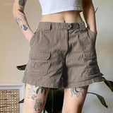 Vevesc Fashion Vinatge Street Pocket Denim Shorts 2024 Summer New Loose Wide Leg Jeans Y2k Straight All-match Short Pants