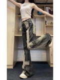 Vevesc Women's Y2k Flare Jeans Harajuku Korean Baggy Denim Trousers Japanese 2000s Style Jean Pants Vintage Trashy Clothes