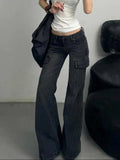 Vevesc Autum New Black Casual Pants for Women Y2k High Waist Loose Straight Trousers High Waist Slim Fit Flared Jeans