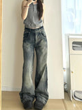 Vevesc Blue High Waist Women Jeans 90S Hip-hop Style Fashion Vintage Streetwear Y2K Wide Leg Jean 2025 Female Trouser Baggy Denim Pants